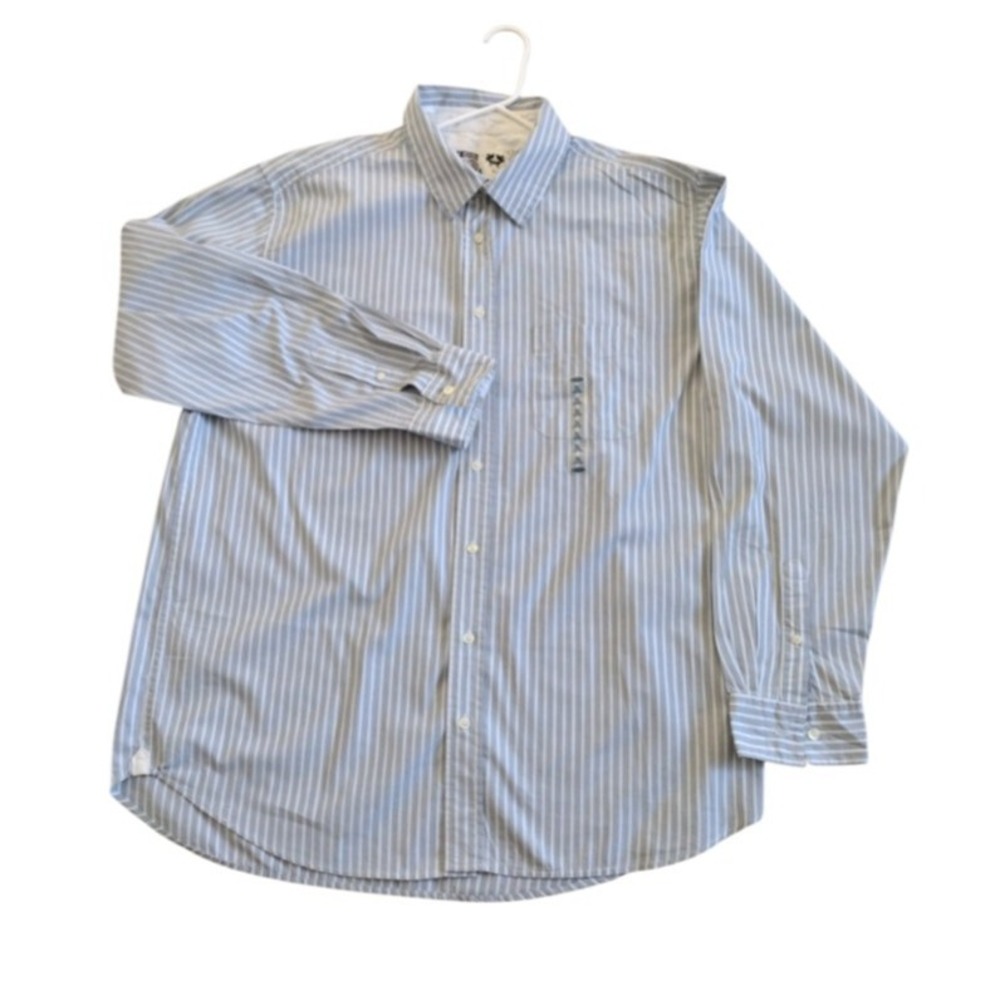 Old Navy Button Down Cotton Shirt Men XL Gray White Vertical Striped Long Sleeve
